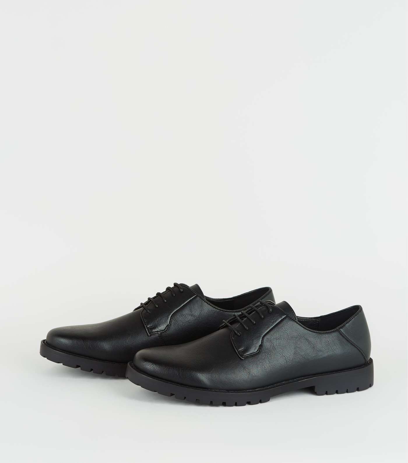 Black Leather-Look Cleated Derby Shoes Image 3