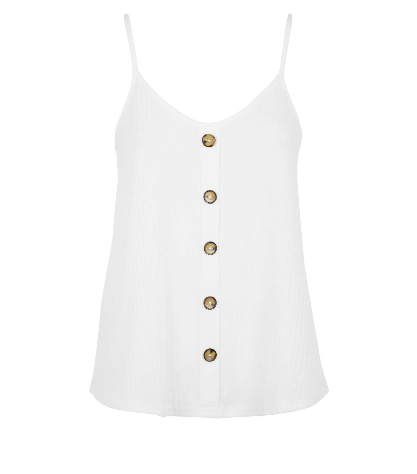 Off White Ribbed Button Front Cami Image 4