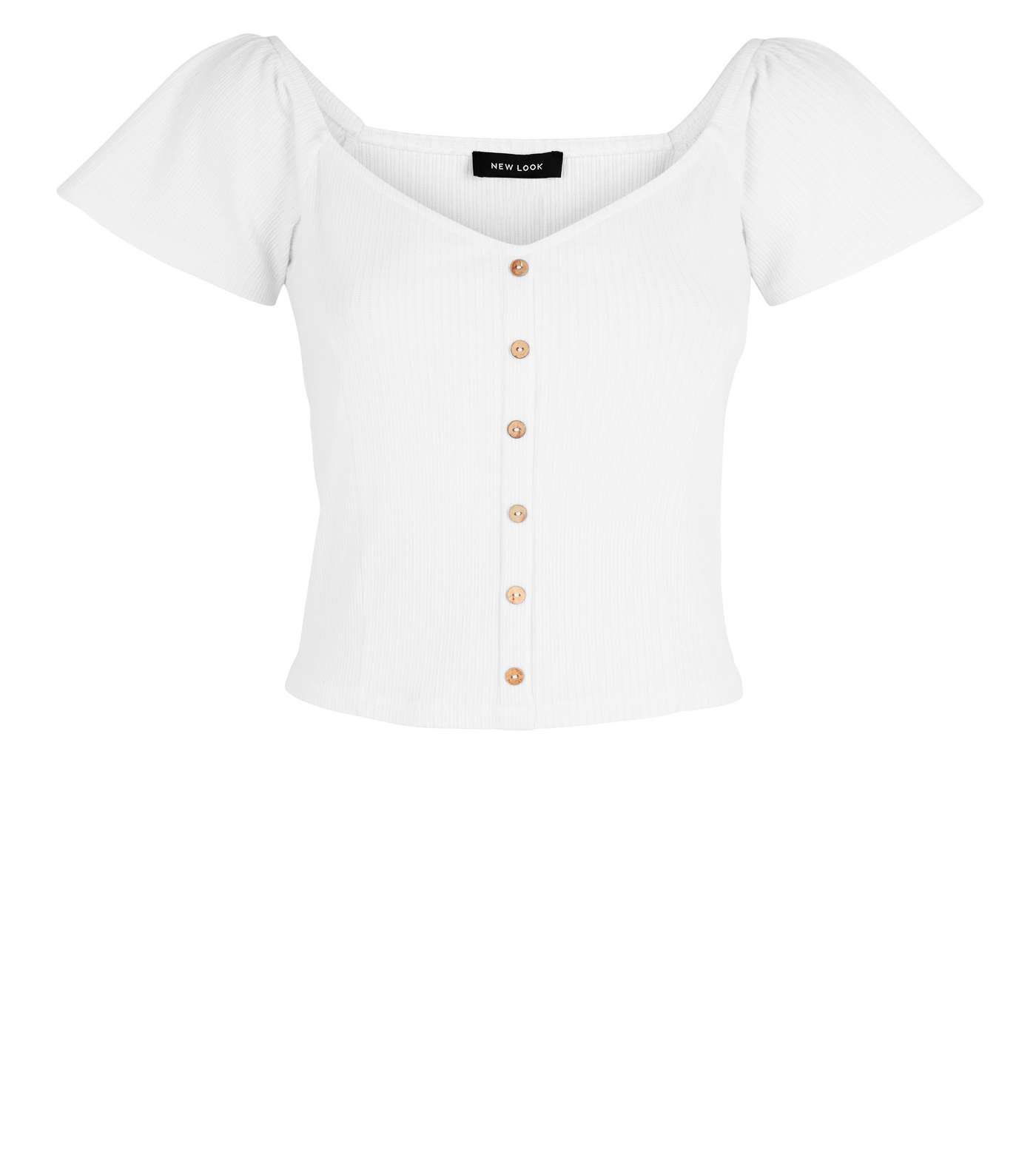 White Flutter Sleeve Button T-Shirt Image 4