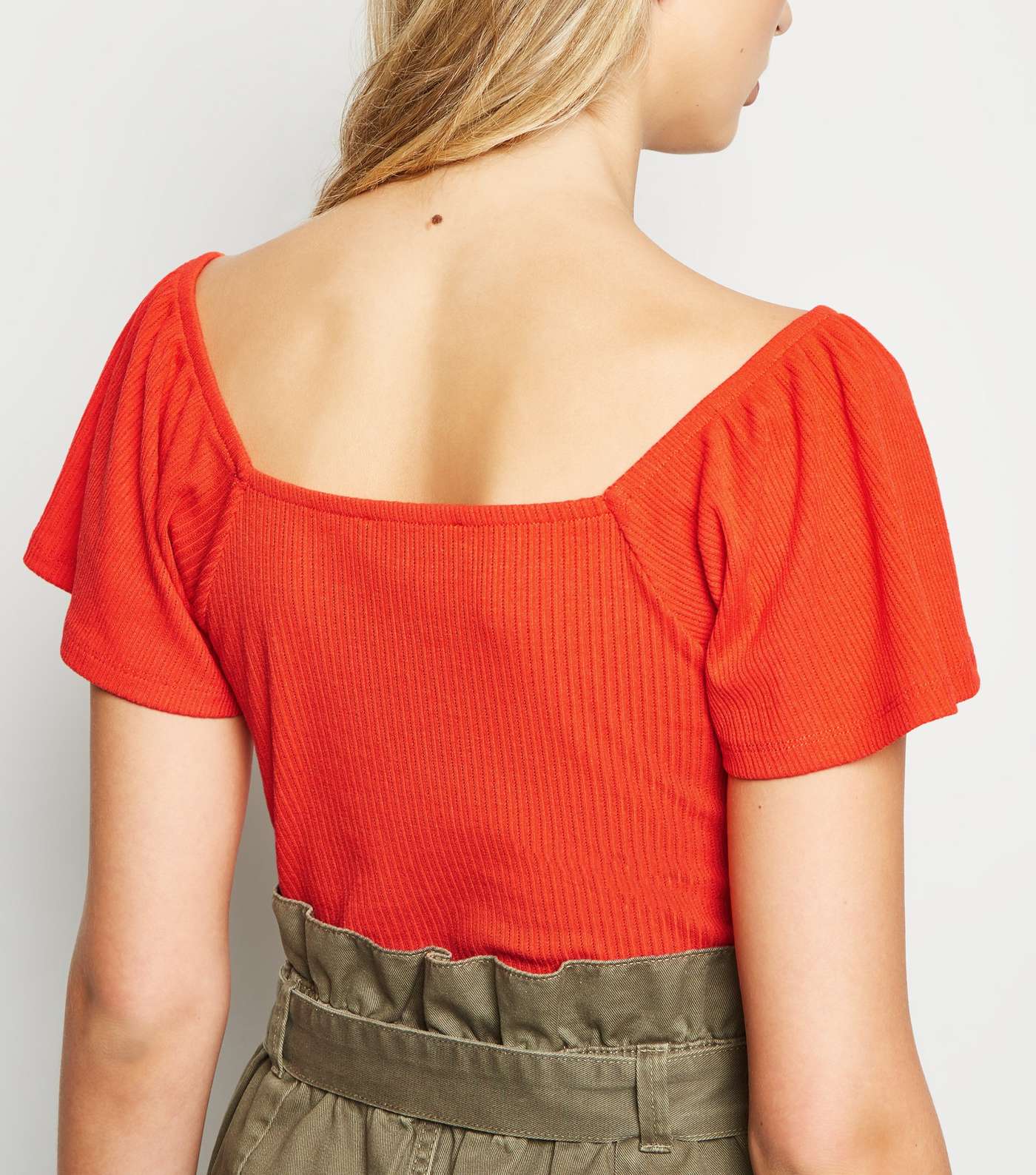 Orange Flutter Sleeve Button T-Shirt Image 3