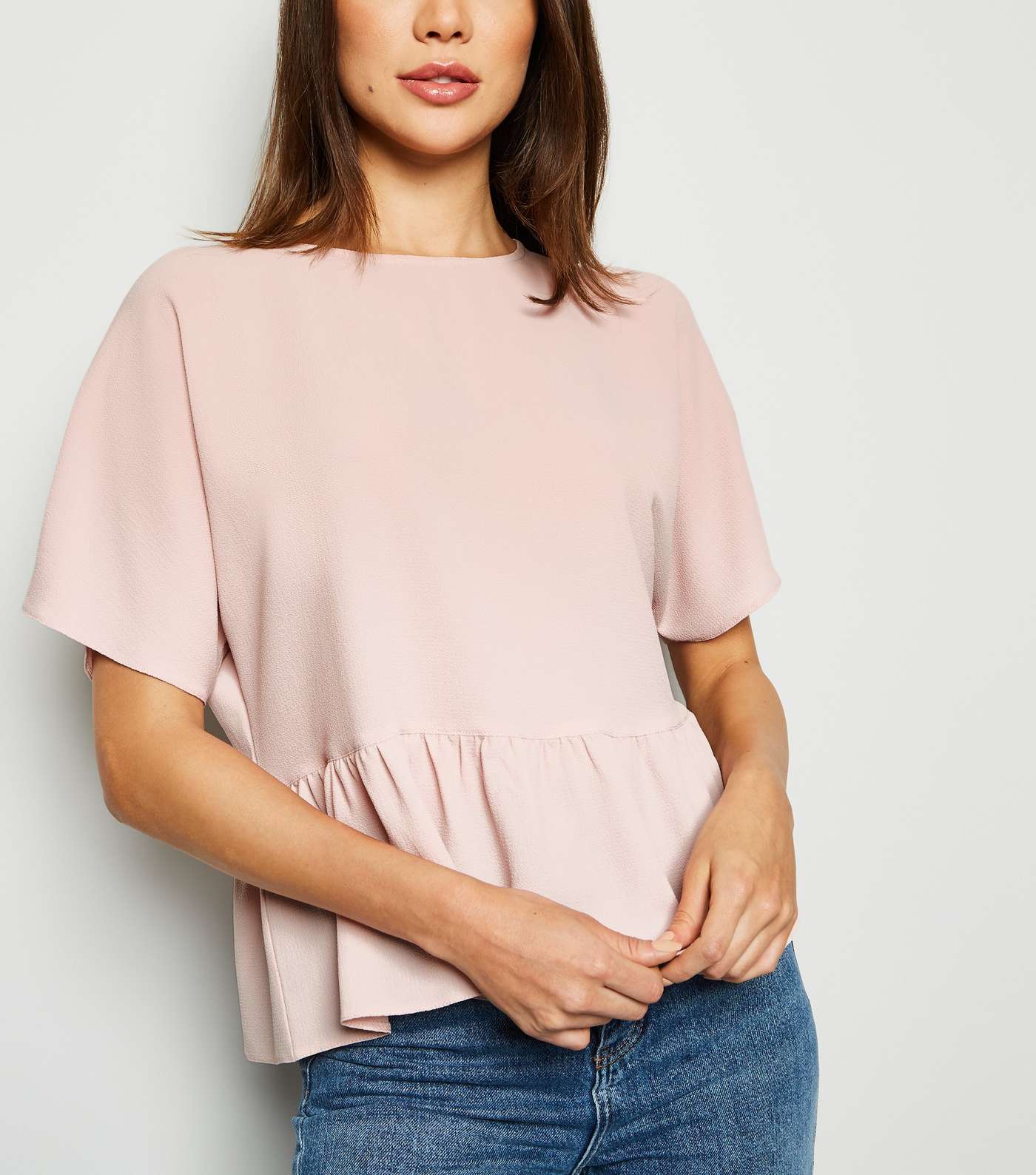 Pale Pink Short Sleeve Peplum T-Shirt