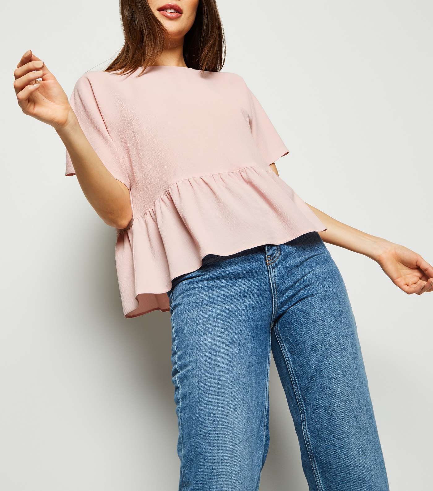 Pale Pink Short Sleeve Peplum T-Shirt Image 5