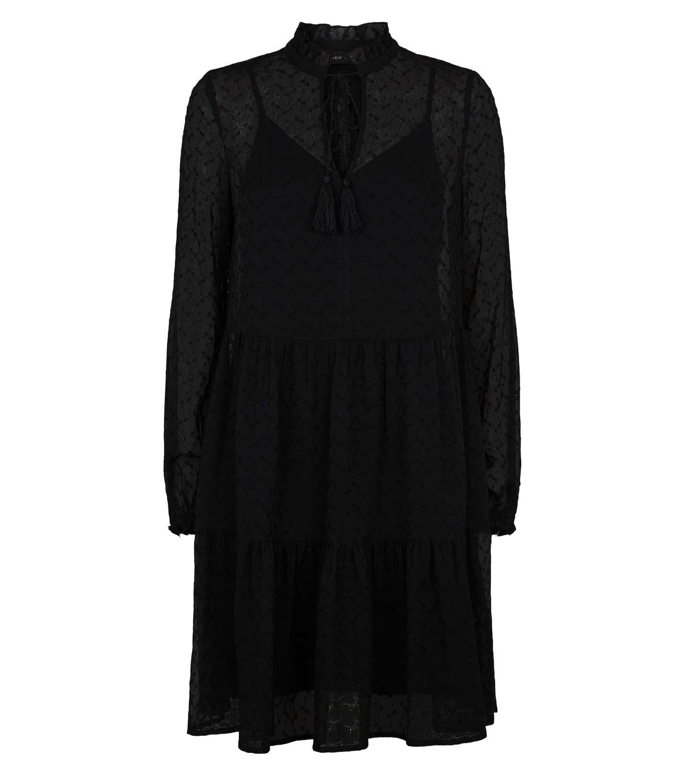 Black Lace Tiered Smock Dress Image 4