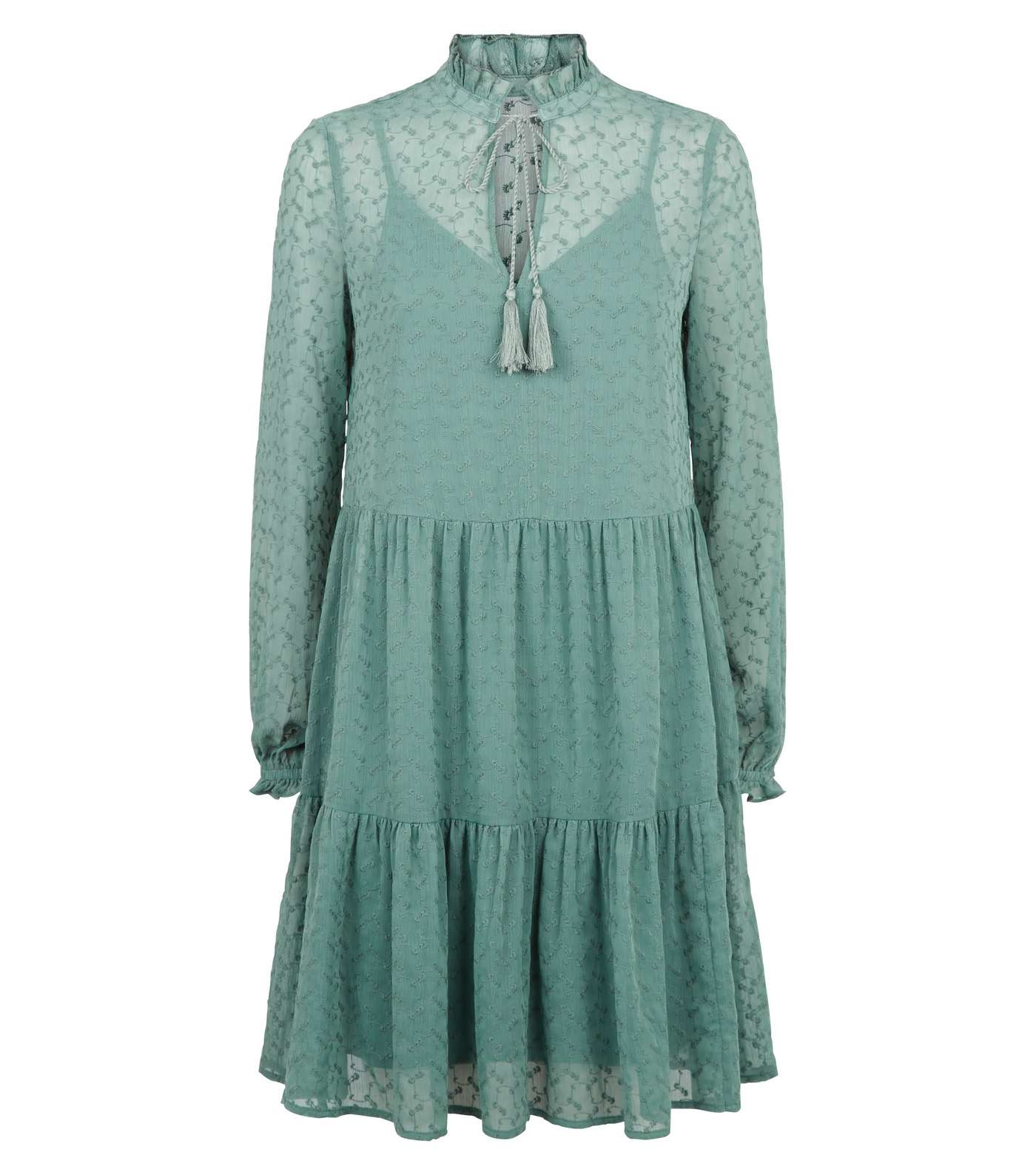Mint Green Lace Tiered Smock Dress Image 4