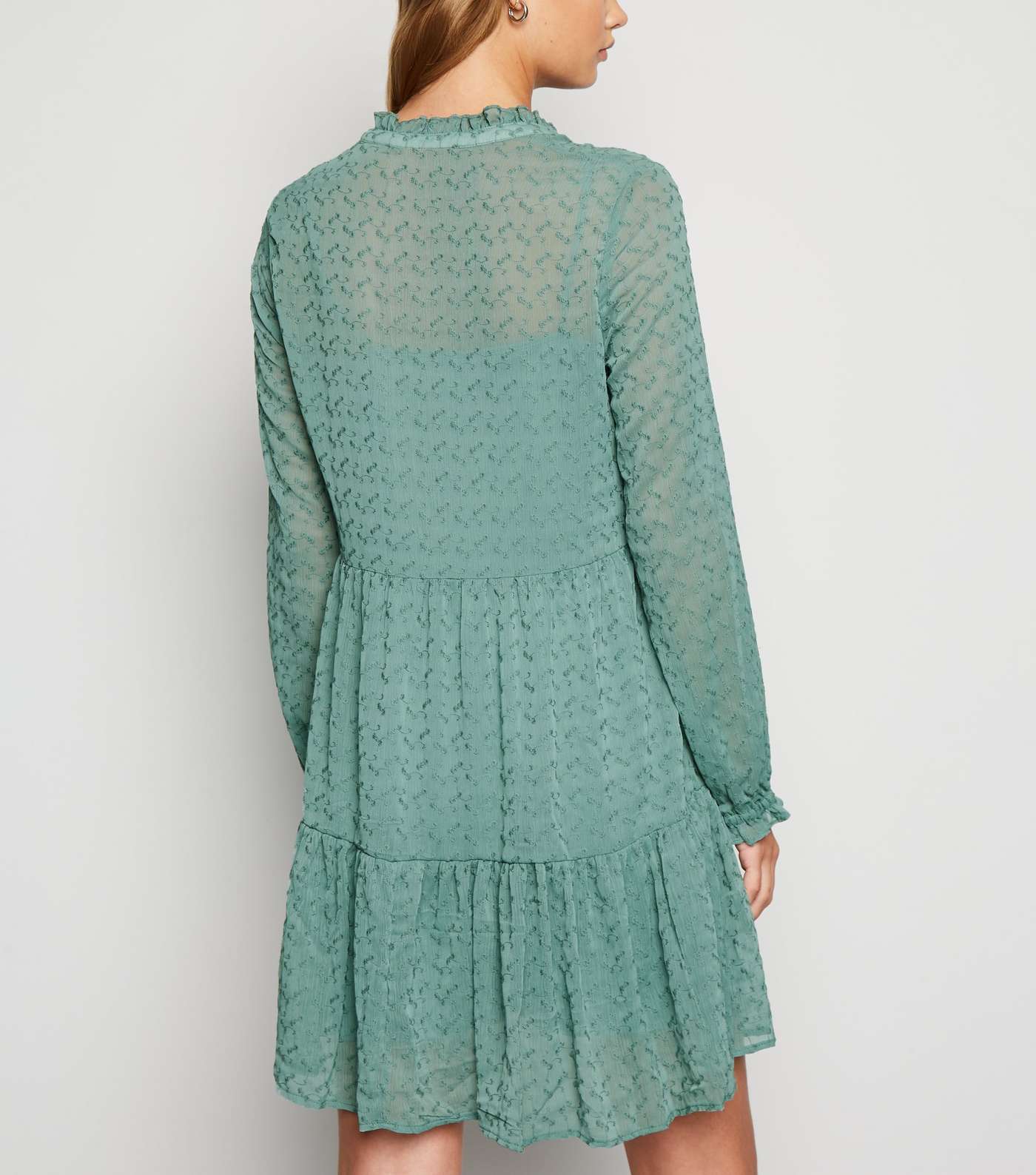 Mint Green Lace Tiered Smock Dress Image 2