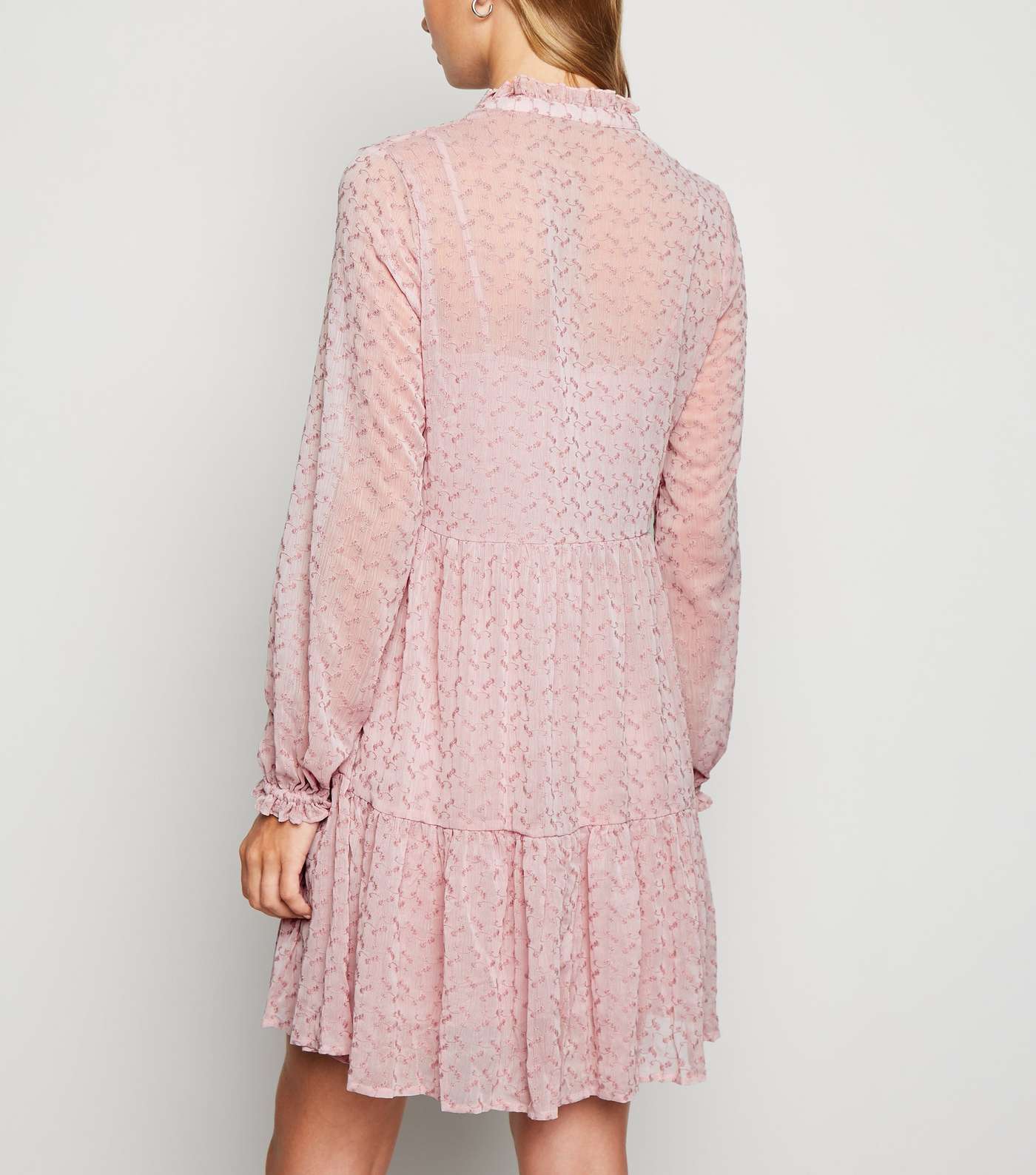 Pale Pink Lace Tiered Smock Dress Image 2