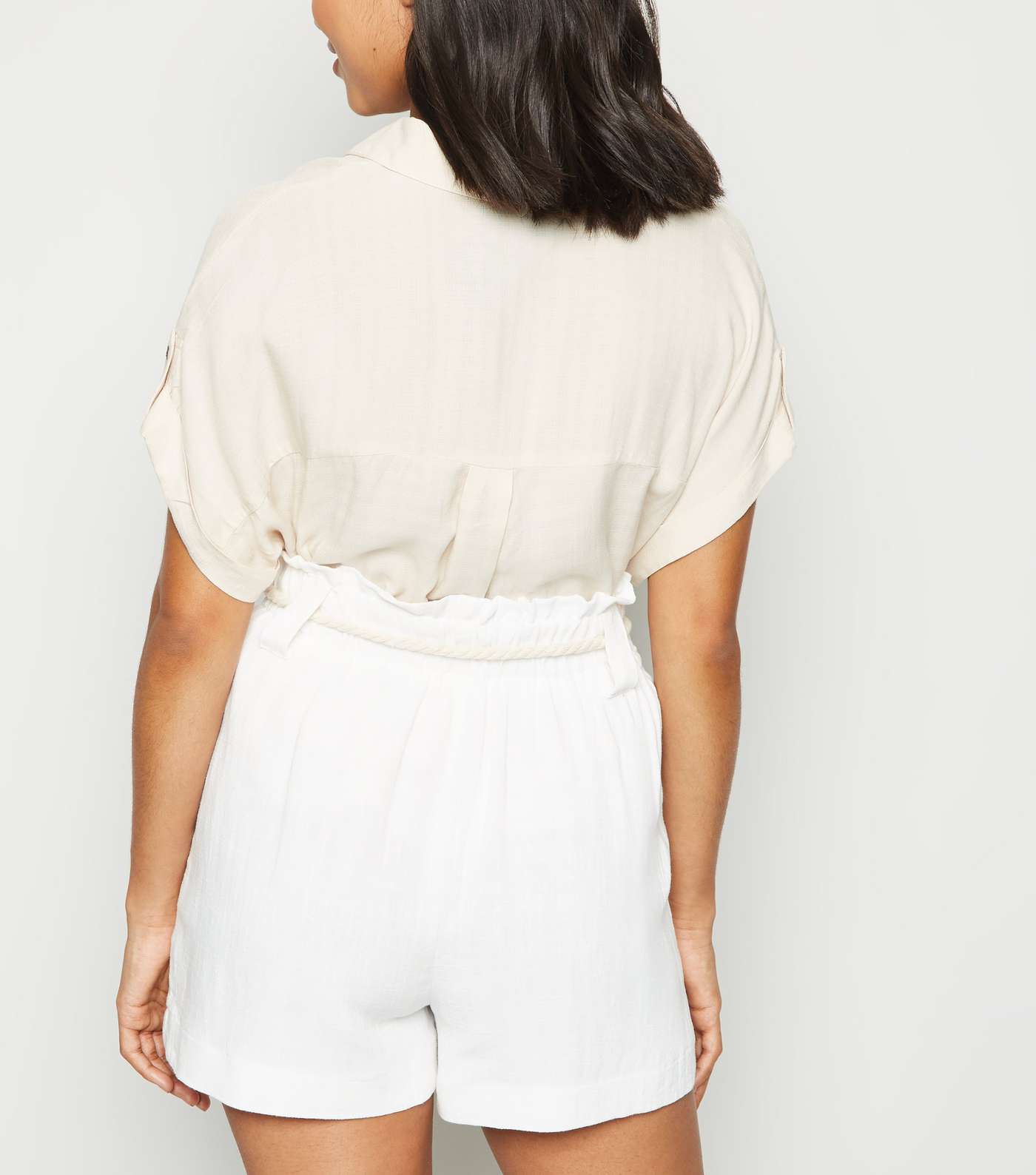 Petite White Linen Look High Waist Shorts Image 3