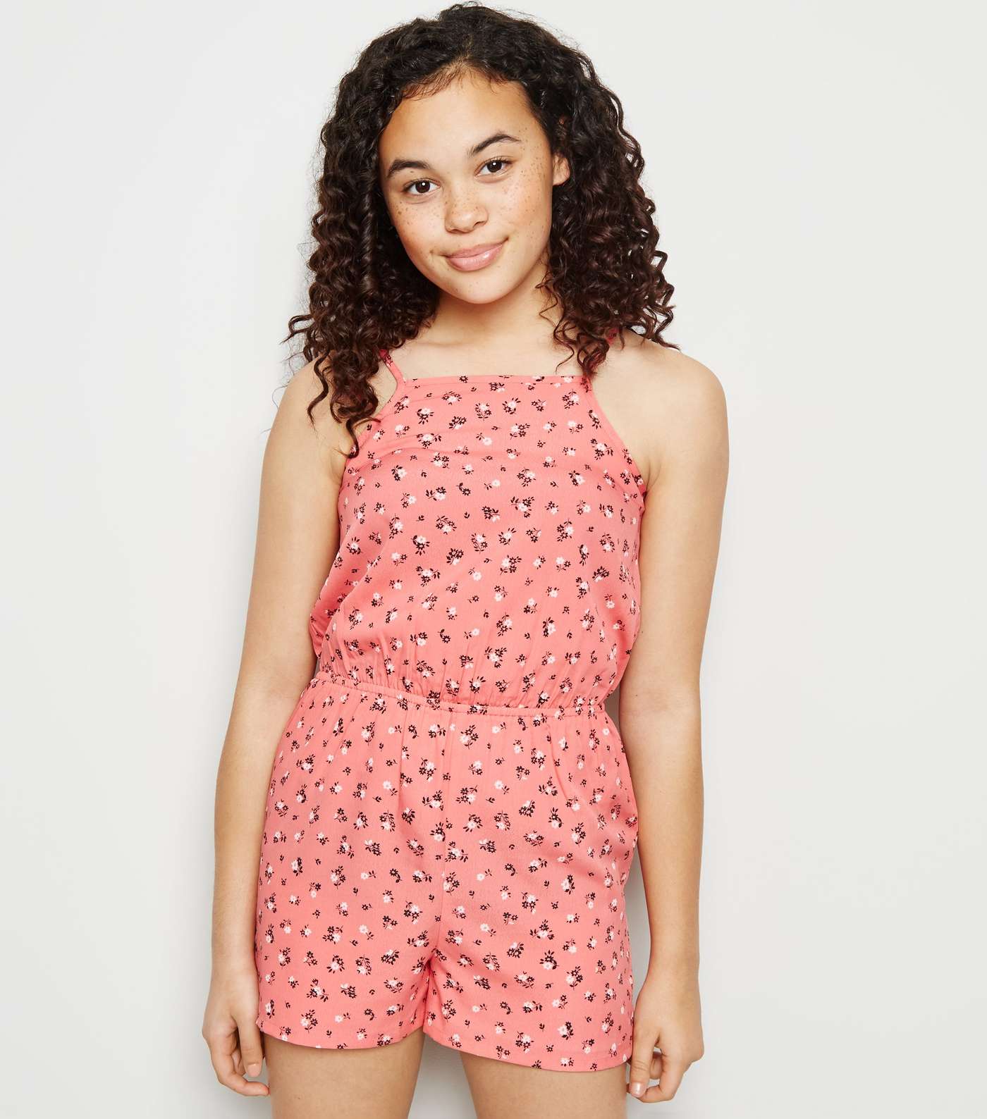 Girls Coral Ditsy Floral Playsuit