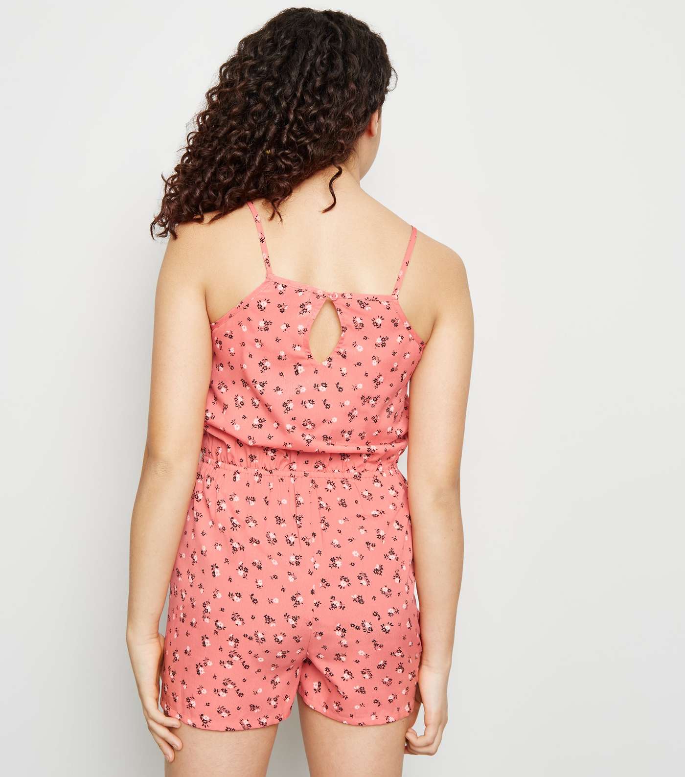 Girls Coral Ditsy Floral Playsuit Image 3