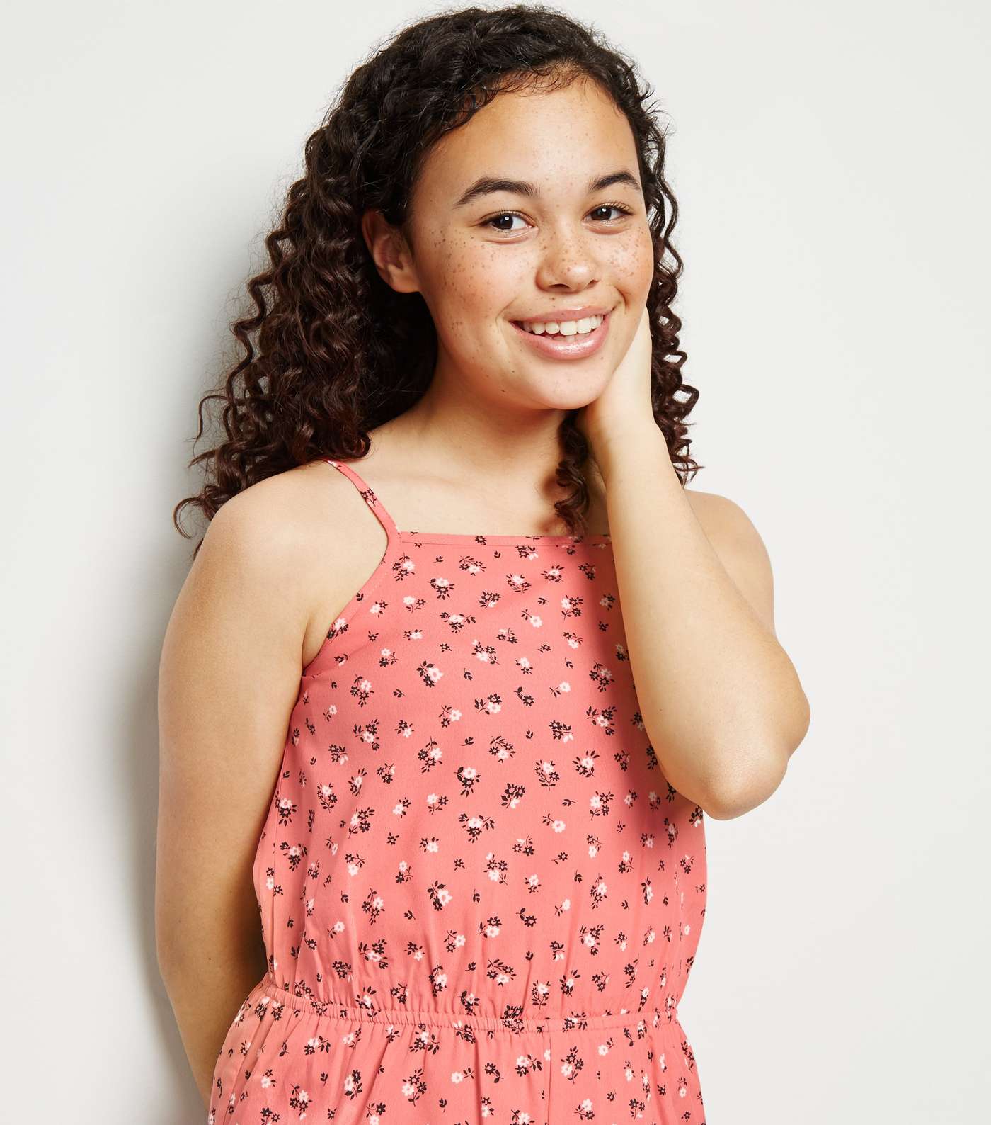 Girls Coral Ditsy Floral Playsuit Image 5