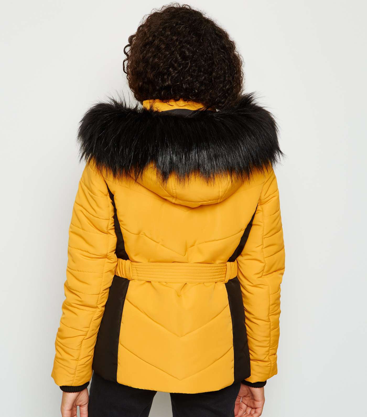 Girls Mustard Belted Puffer Coat Image 3