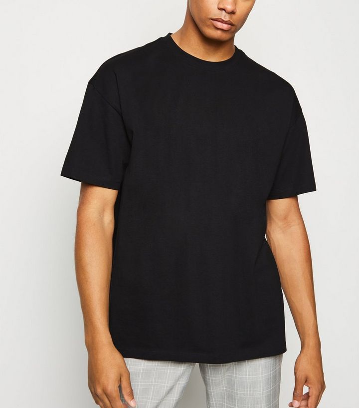 Oversize T Shirt Aus Schwerer Baumwolle In Schwarz New Look