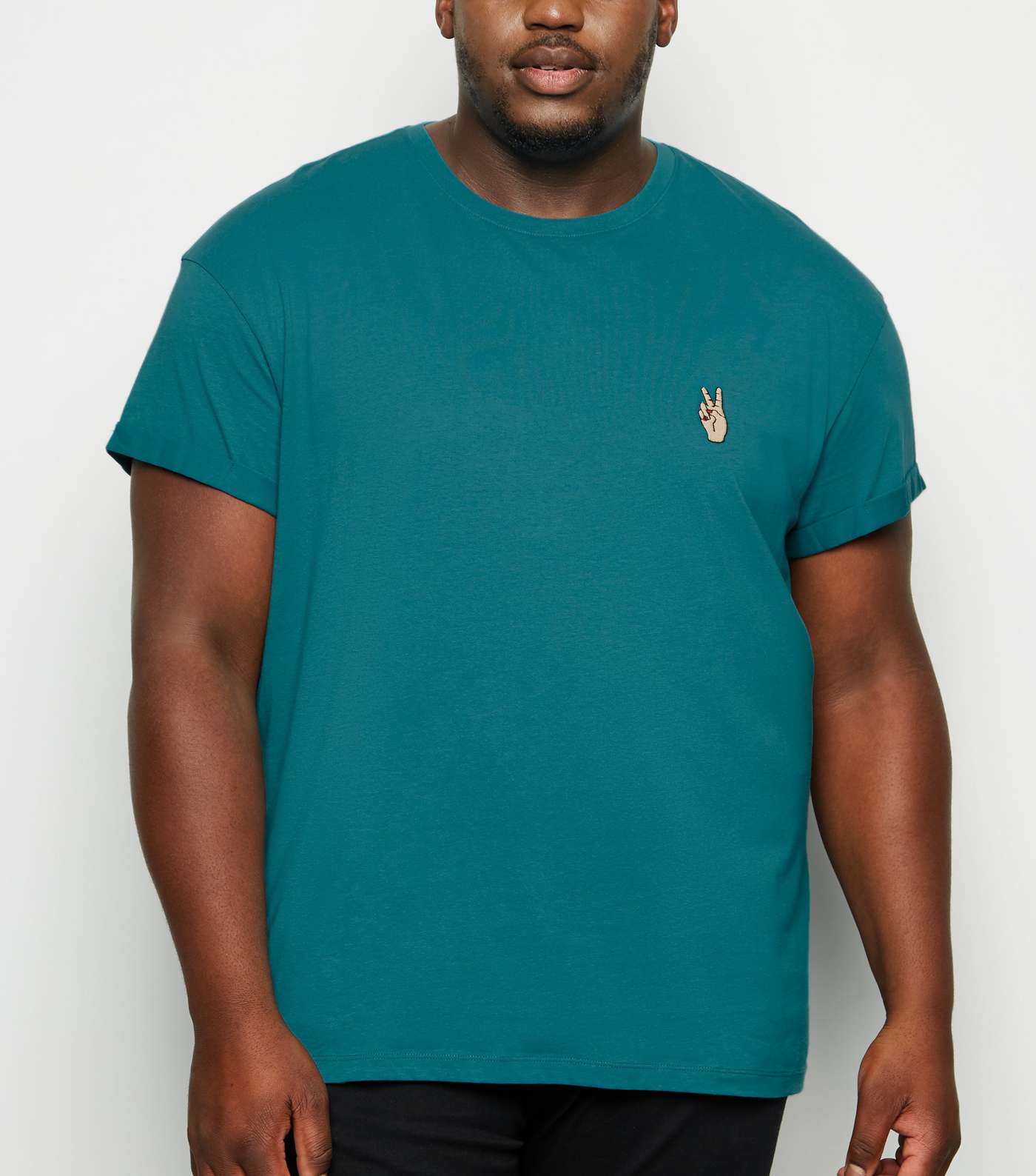 Plus Size Teal Peace Hand Embroidered T-Shirt