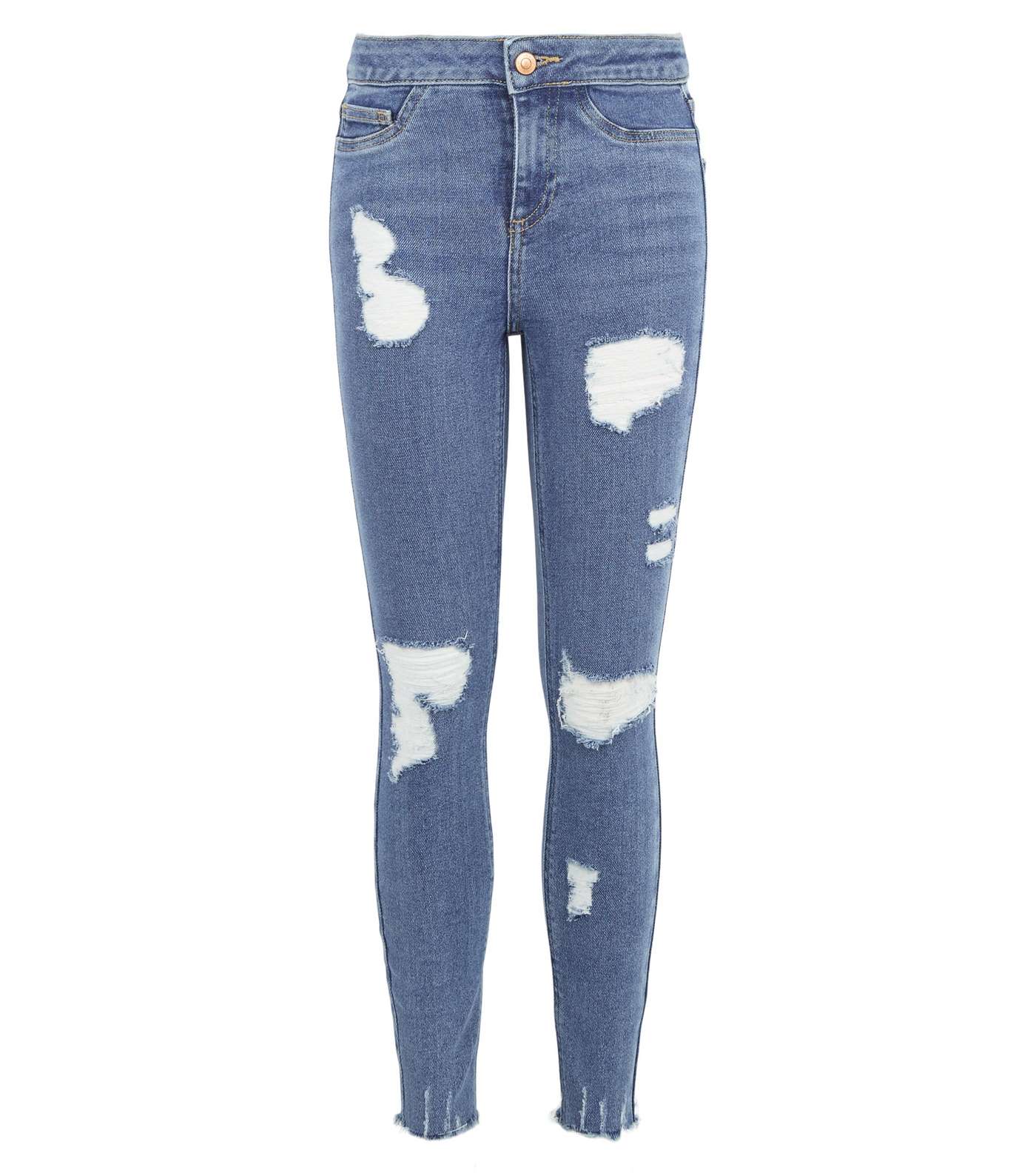 Girls Blue Ripped High Waist Super Skinny Jeans Image 4