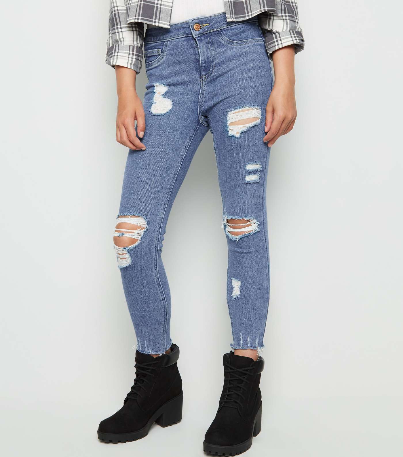 Girls Blue Ripped High Waist Super Skinny Jeans Image 2