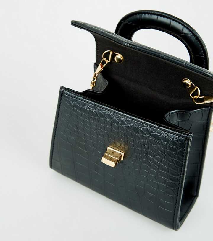 Croc-Embossed Leather Mini Crossbody Bag