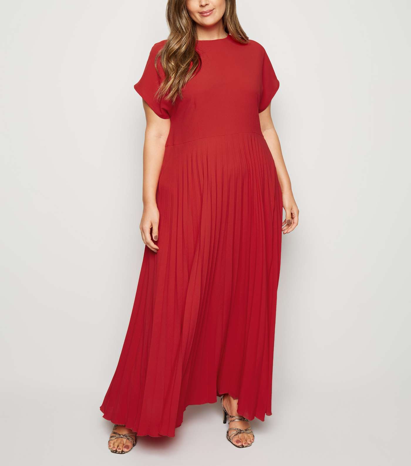 Curves Red Pleated Maxi Dress 