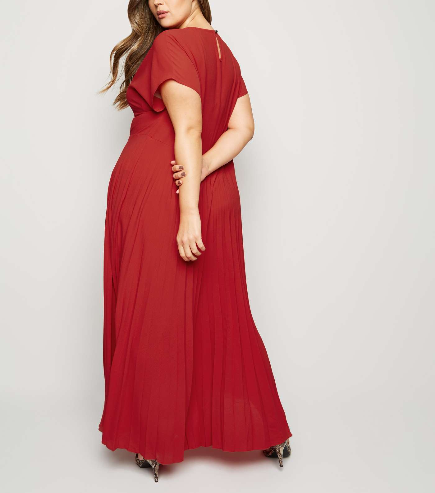 Curves Red Pleated Maxi Dress  Image 3