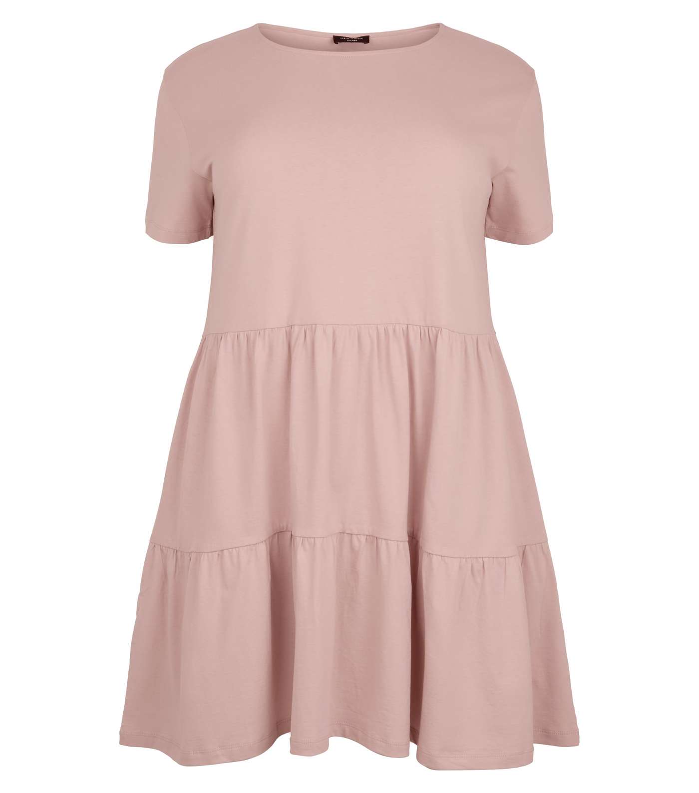 Curves Pale Pink Short Sleeve Smock Dress Image 4