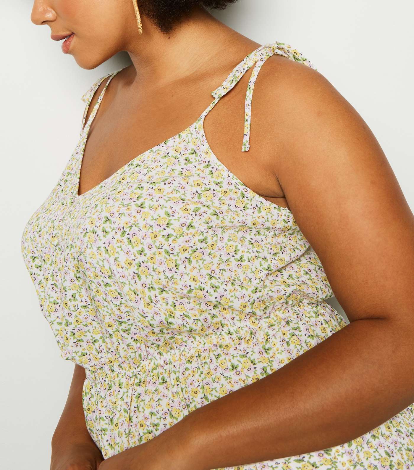 Curves Off White Ditsy Floral Playsuit Image 3