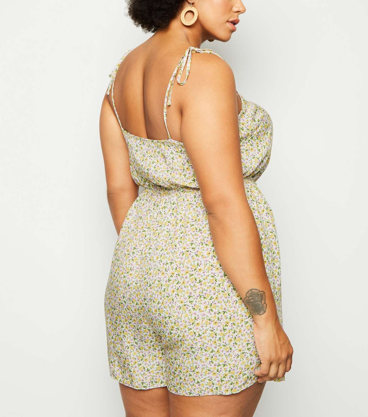 Curves Off White Ditsy Floral Playsuit Image 5