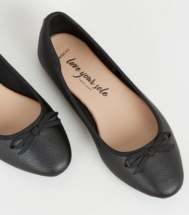 Wide Black Bow Front Ballet Pumps | New Look