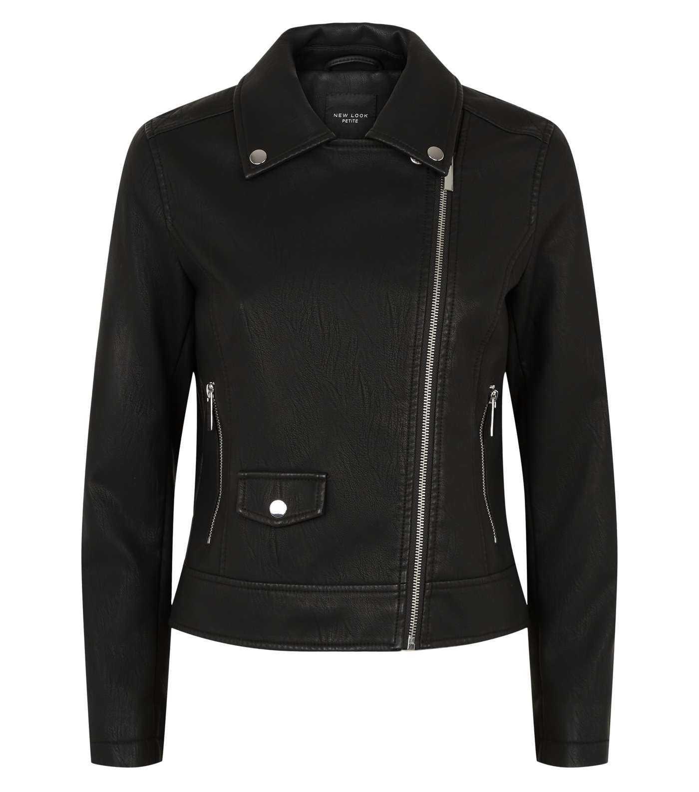 Petite Black Leather-Look Biker Jacket Image 4