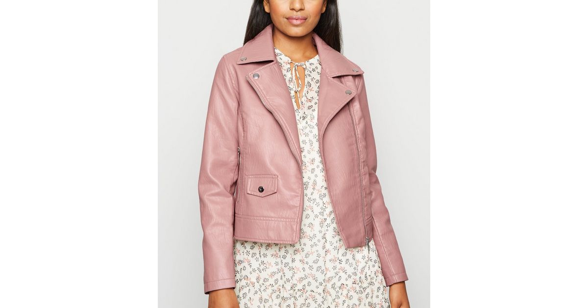 Petite Pink LeatherLook Biker Jacket New Look