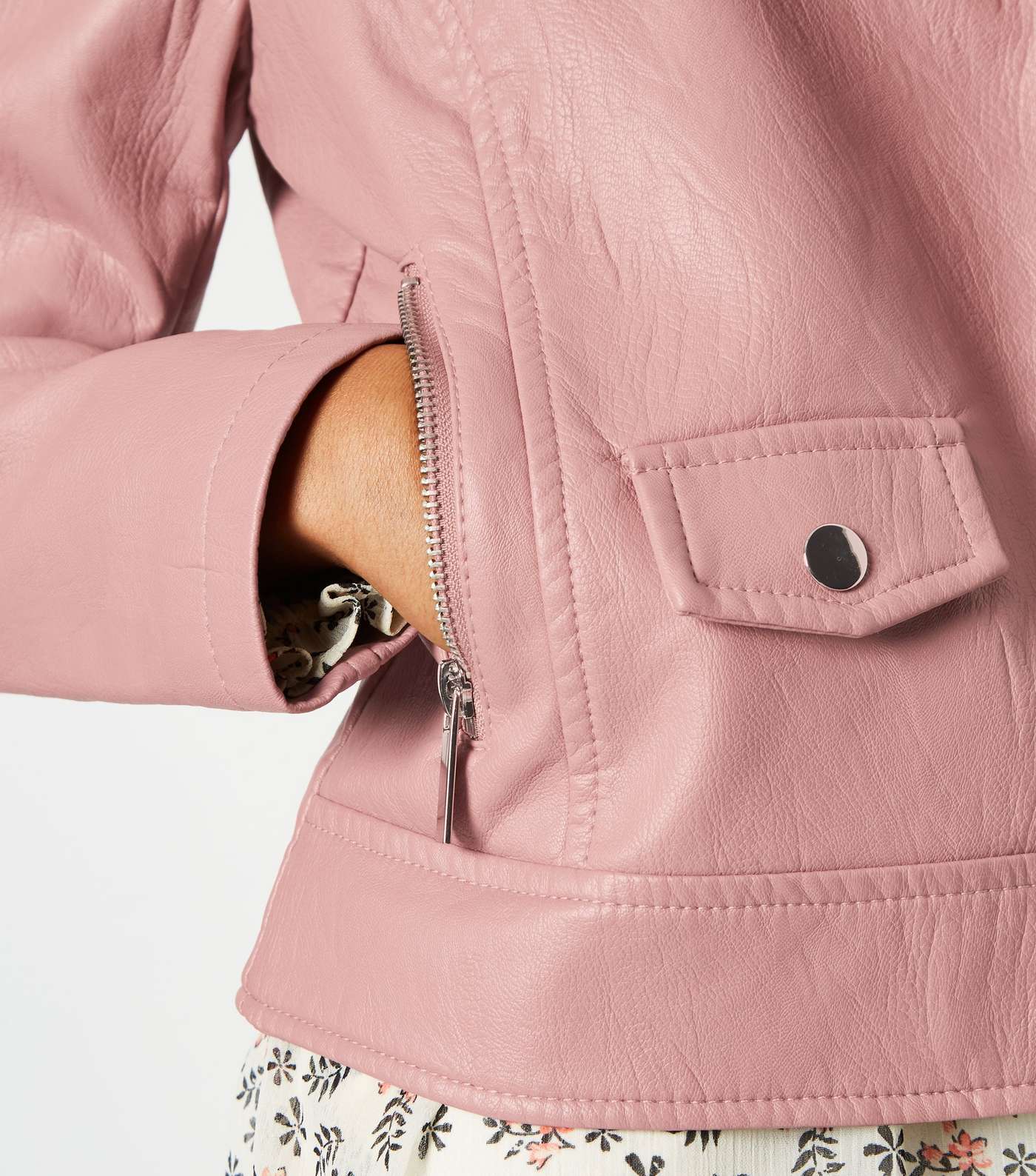 Petite Pink Leather-Look Biker Jacket Image 3