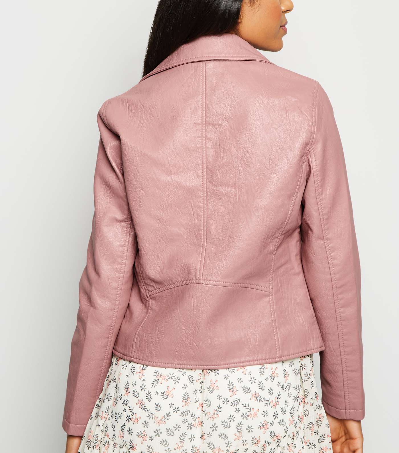 Petite Pink Leather-Look Biker Jacket Image 5