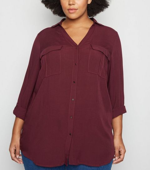 Curves Burgundy Utility Shirt 