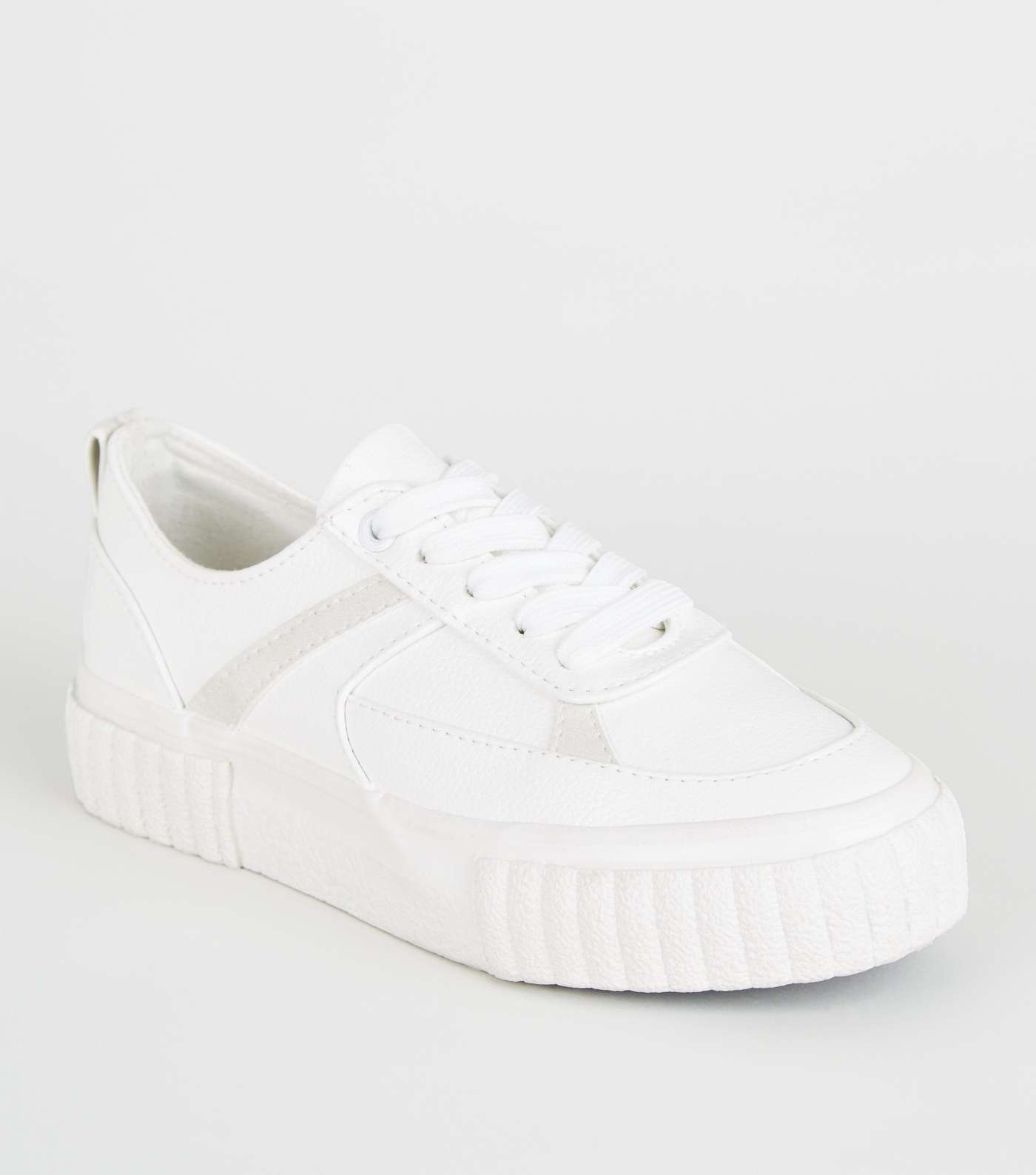 Girls White Leather-look Lace Up Trainers