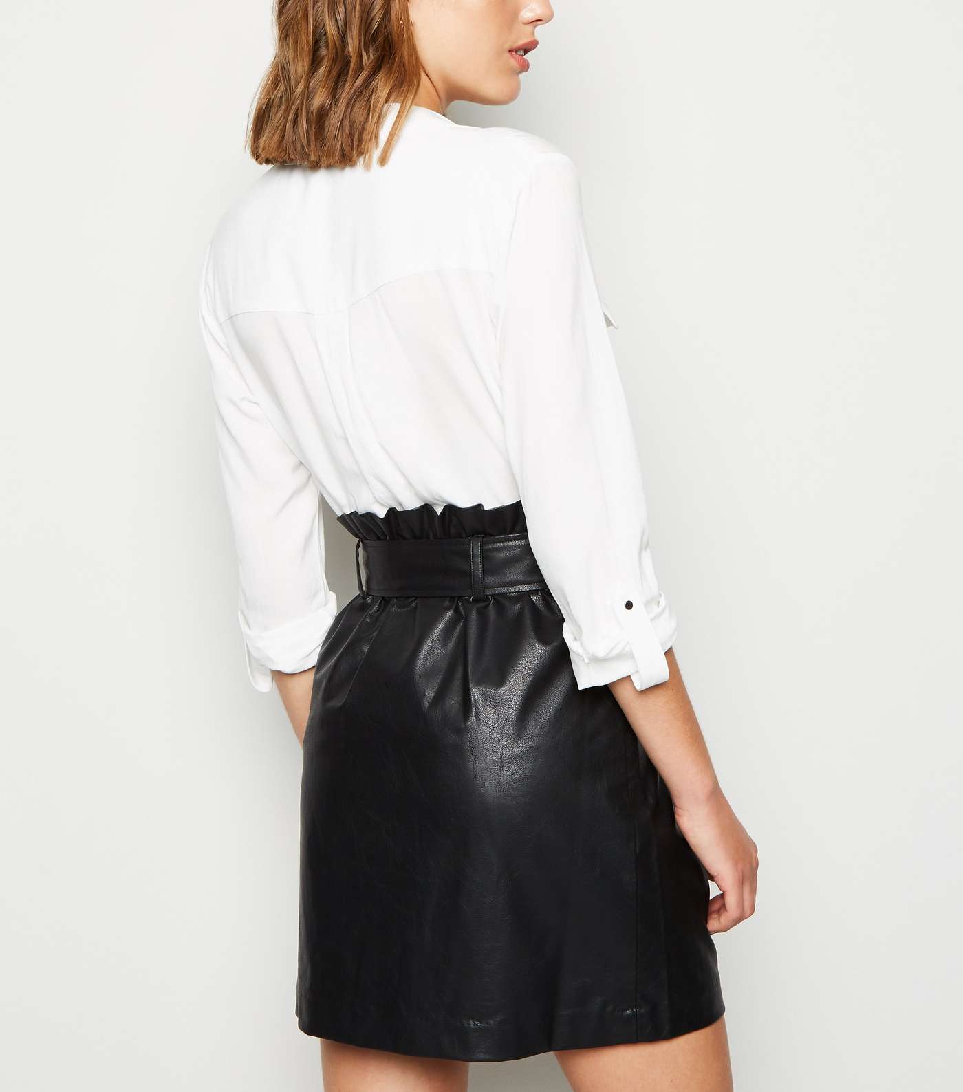 Black Leather-Look High Waist Mini Skirt Image 5