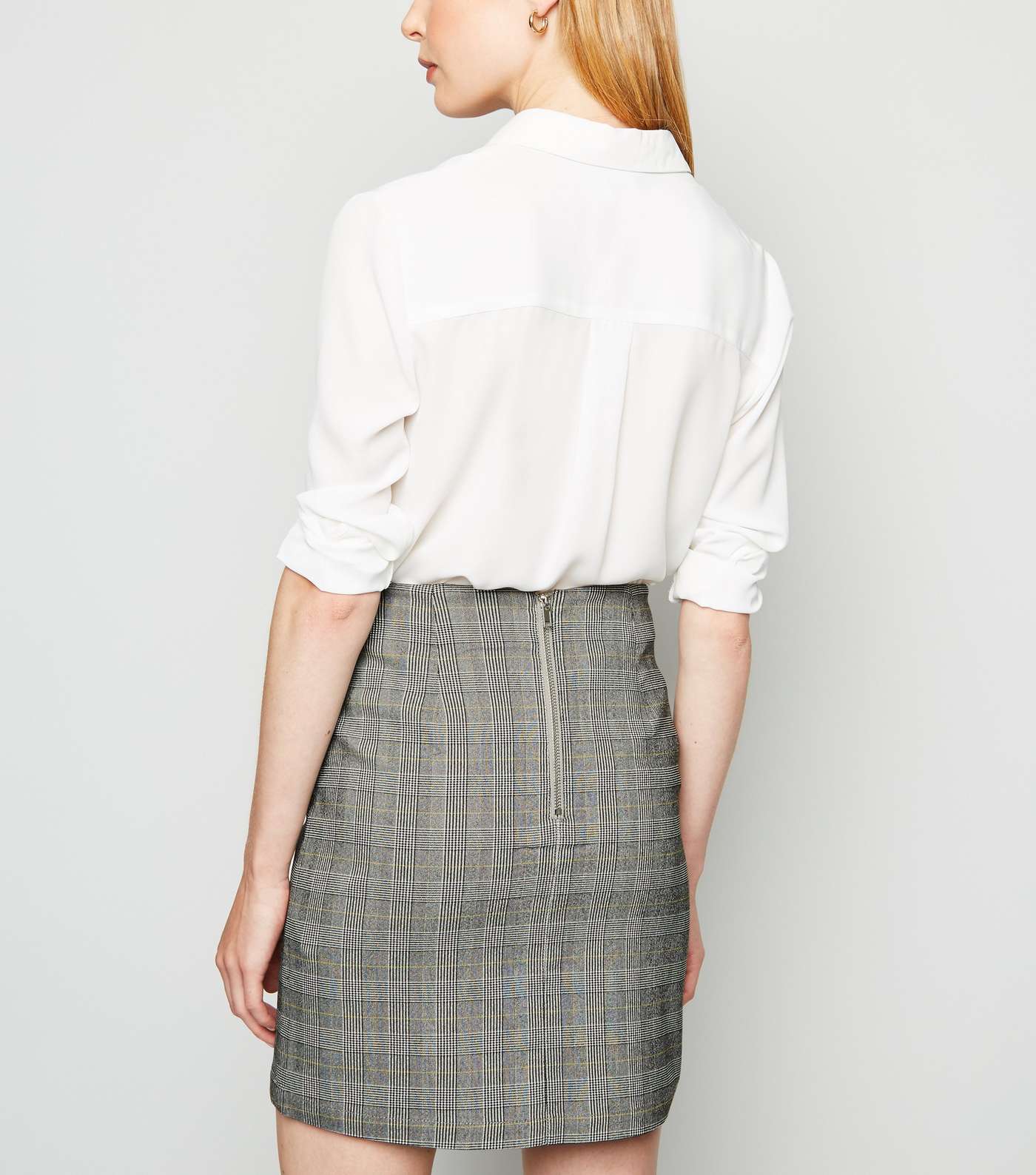 Light Grey Check Zip Mini Skirt Image 3