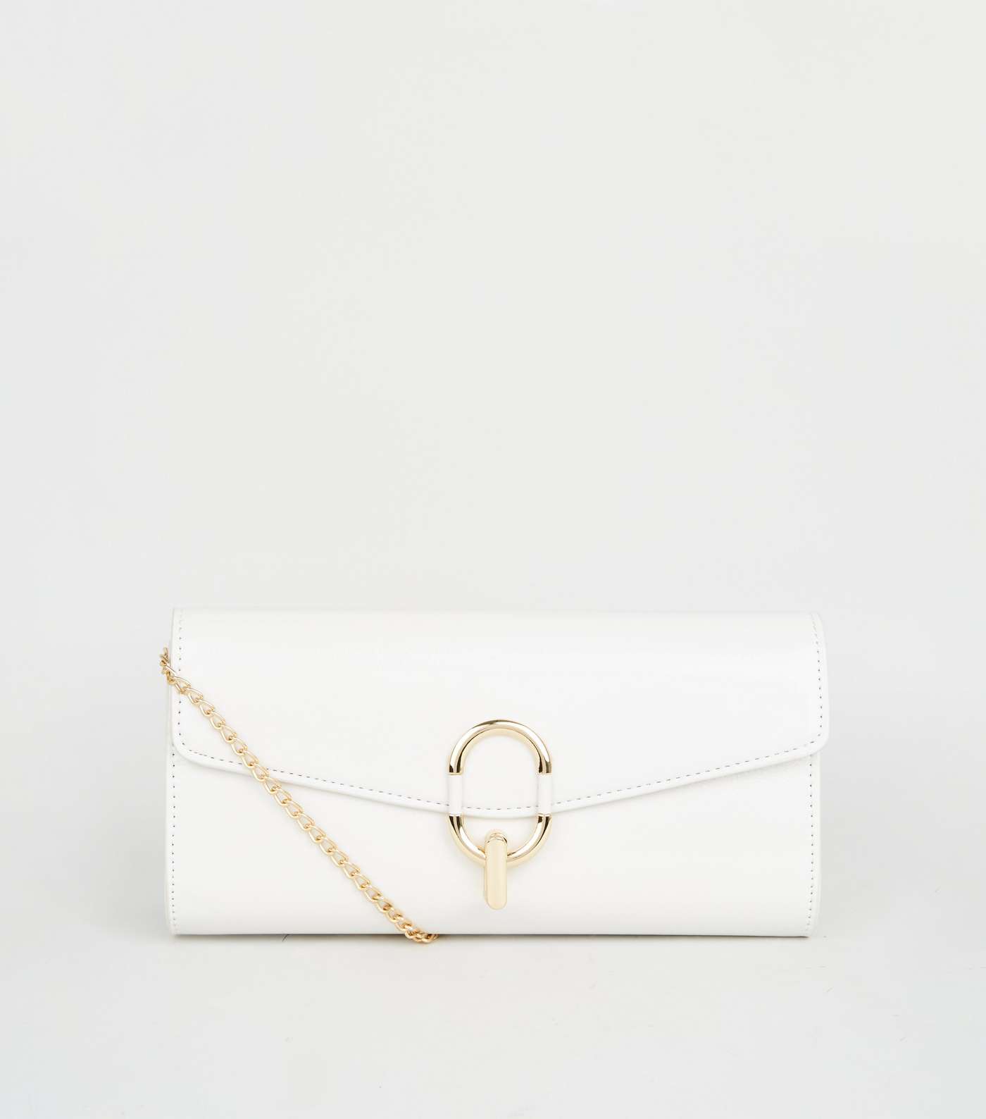 Off White Leather-Look Ring Clutch Bag