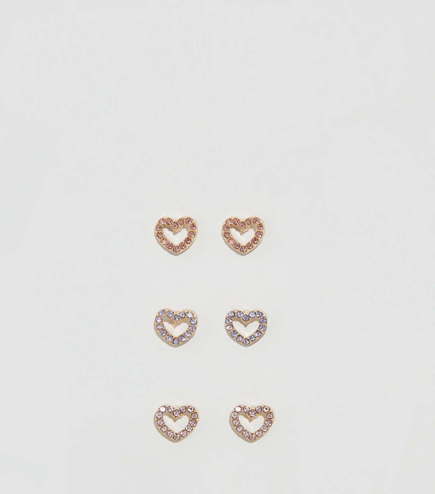 3 Pack Multicoloured Heart Stud Earrings 
