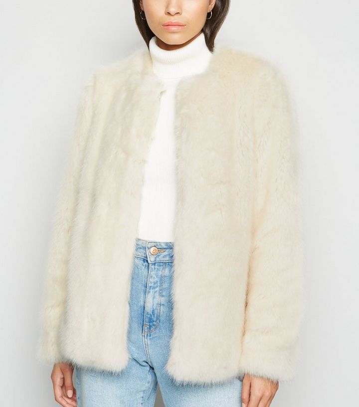 Cream Collarless Faux Fur Coat New Look Cream Collarless Faux Fur Coat New Look, New Look Faux Fur Coat In Cream