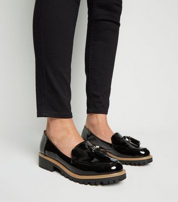 black wide loafers
