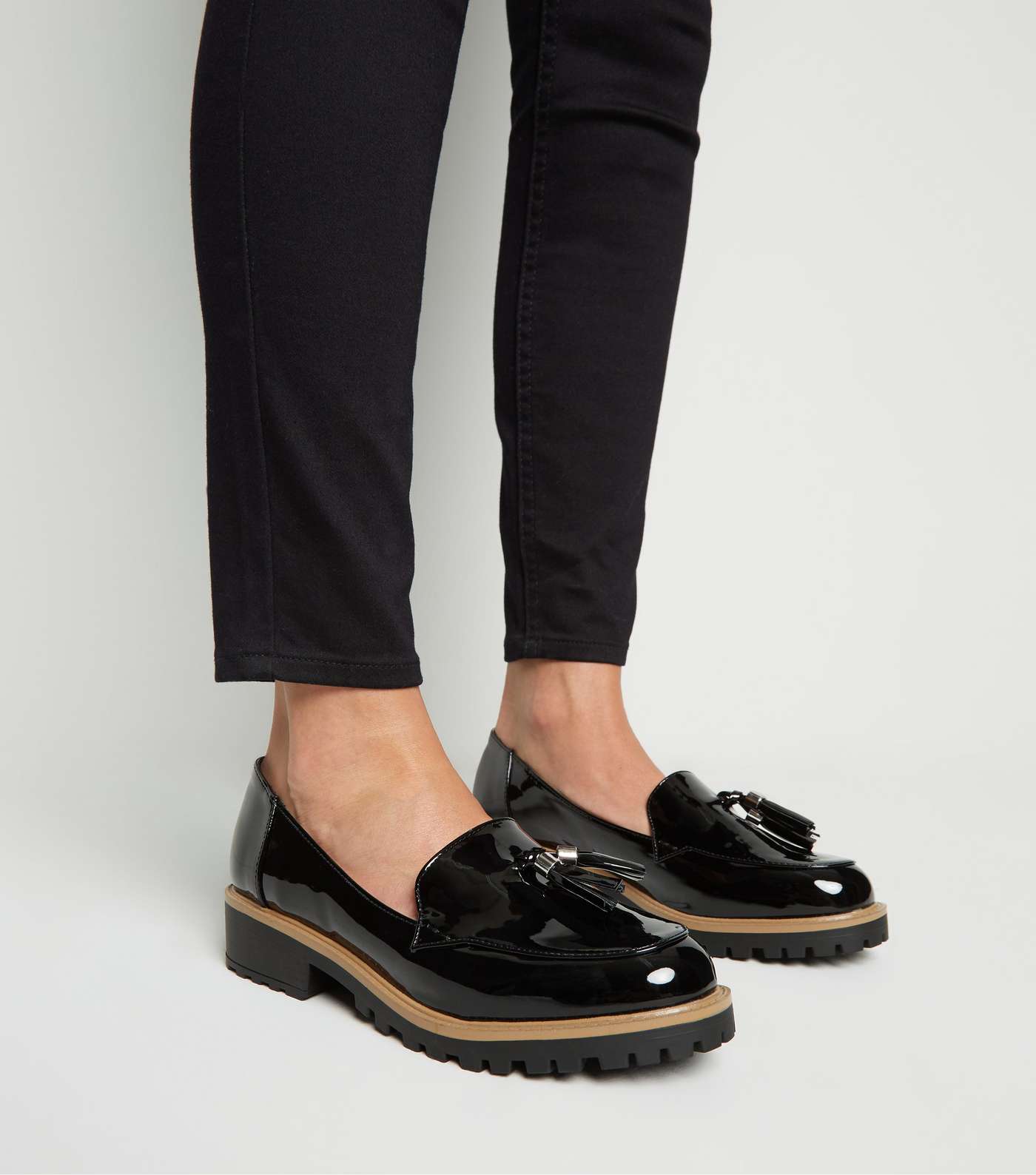 Wide Fit Black Patent Chunky Loafers Image 2