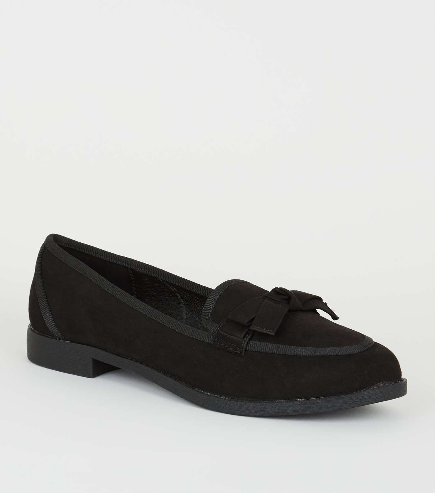 Wide Fit Black Suedette Bow Front Loafers