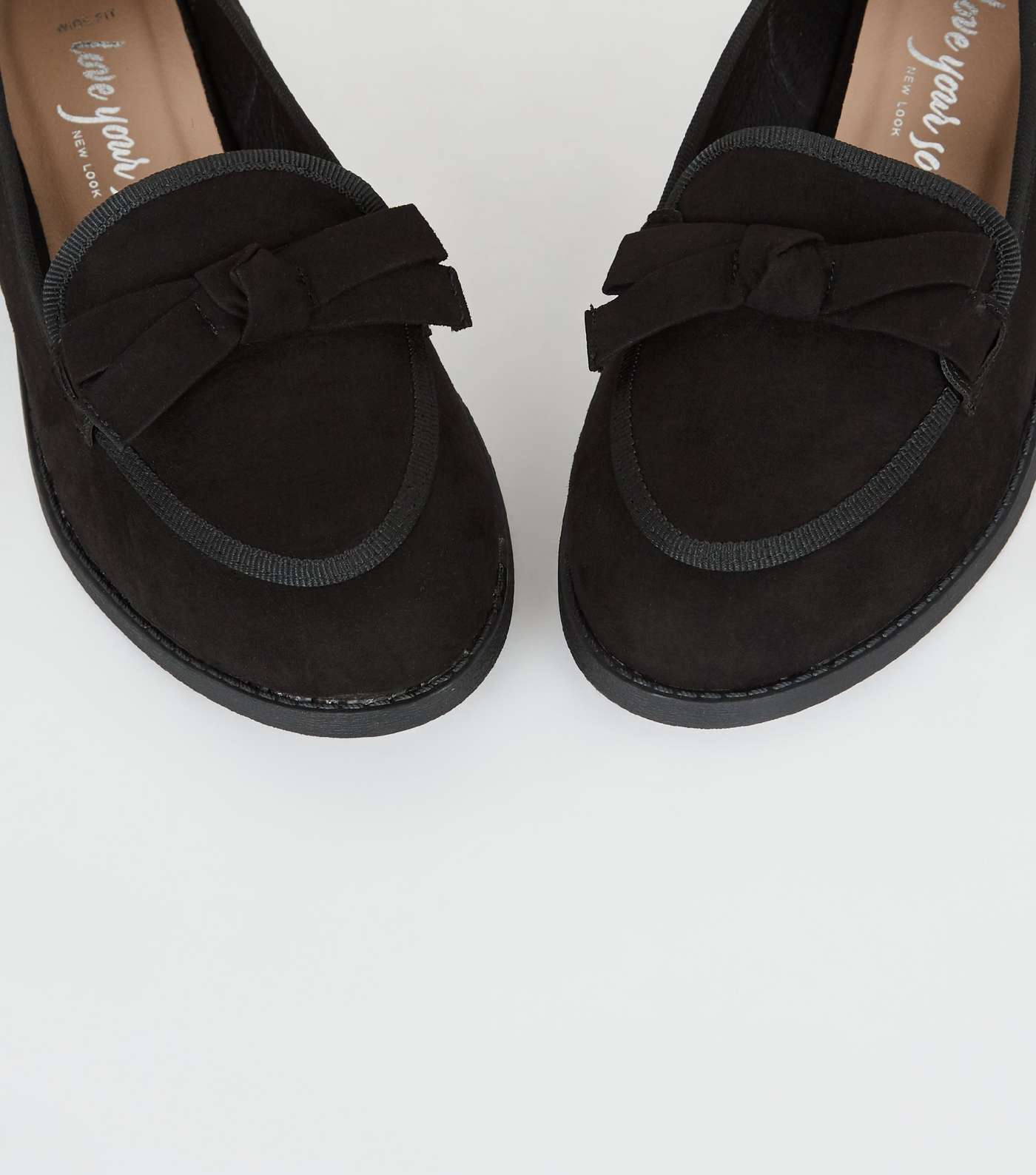 Wide Fit Black Suedette Bow Front Loafers Image 3