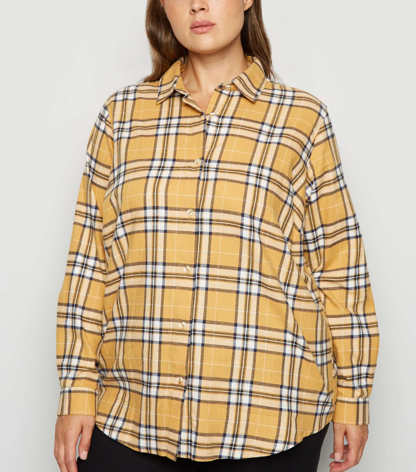 Curves Yellow Oversized Check Shirt 