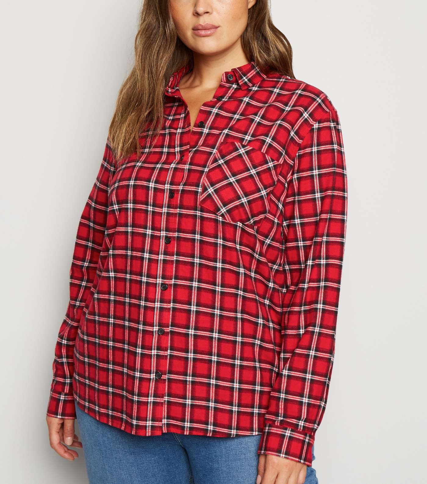 Curves Red Check Long Sleeve Shirt