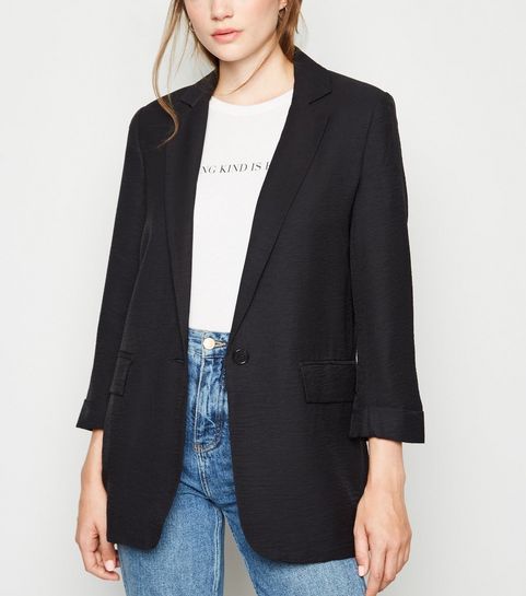 Black Long Sleeve Button Up Blazer