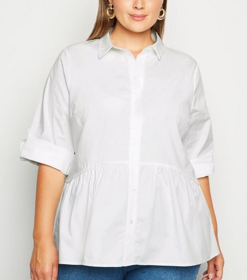Curves White Peplum Hem Shirt