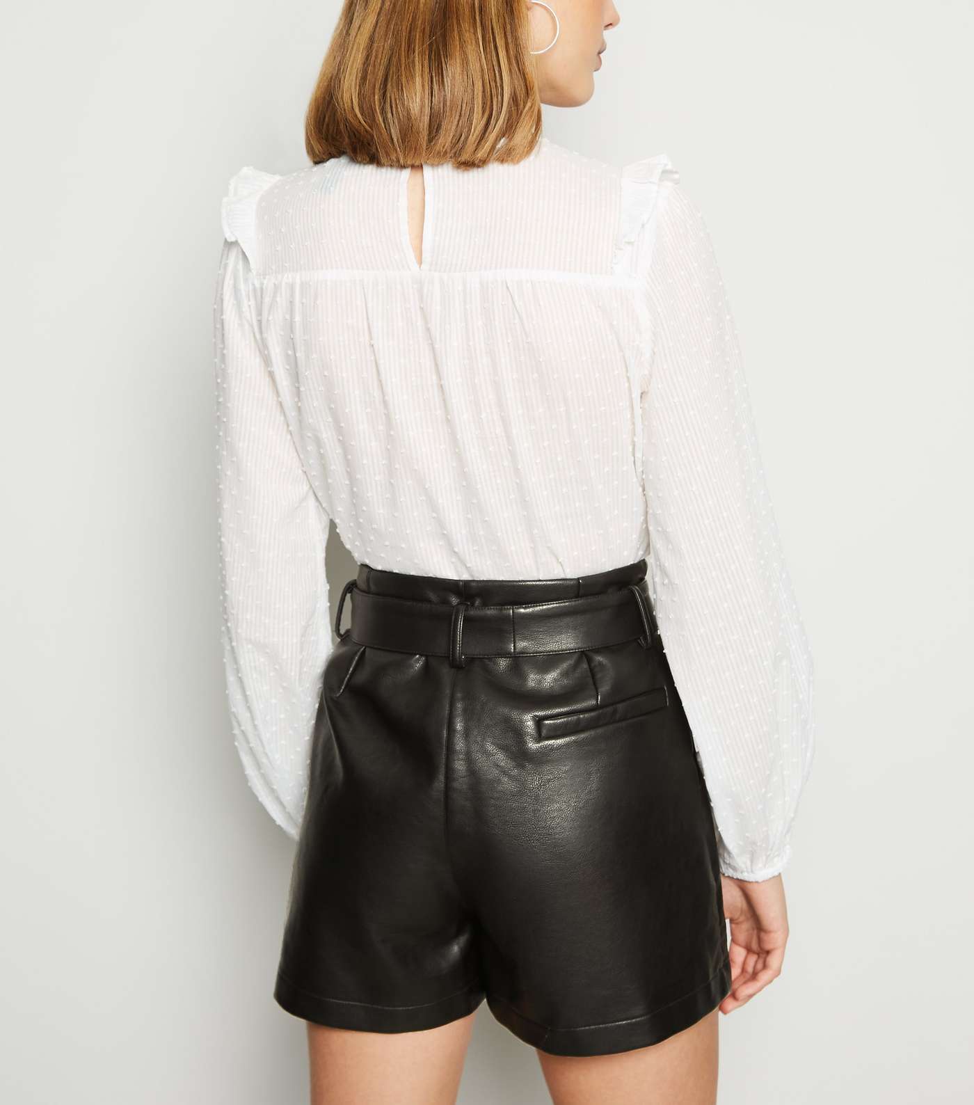 Black Leather-Look High Waist Shorts Image 3