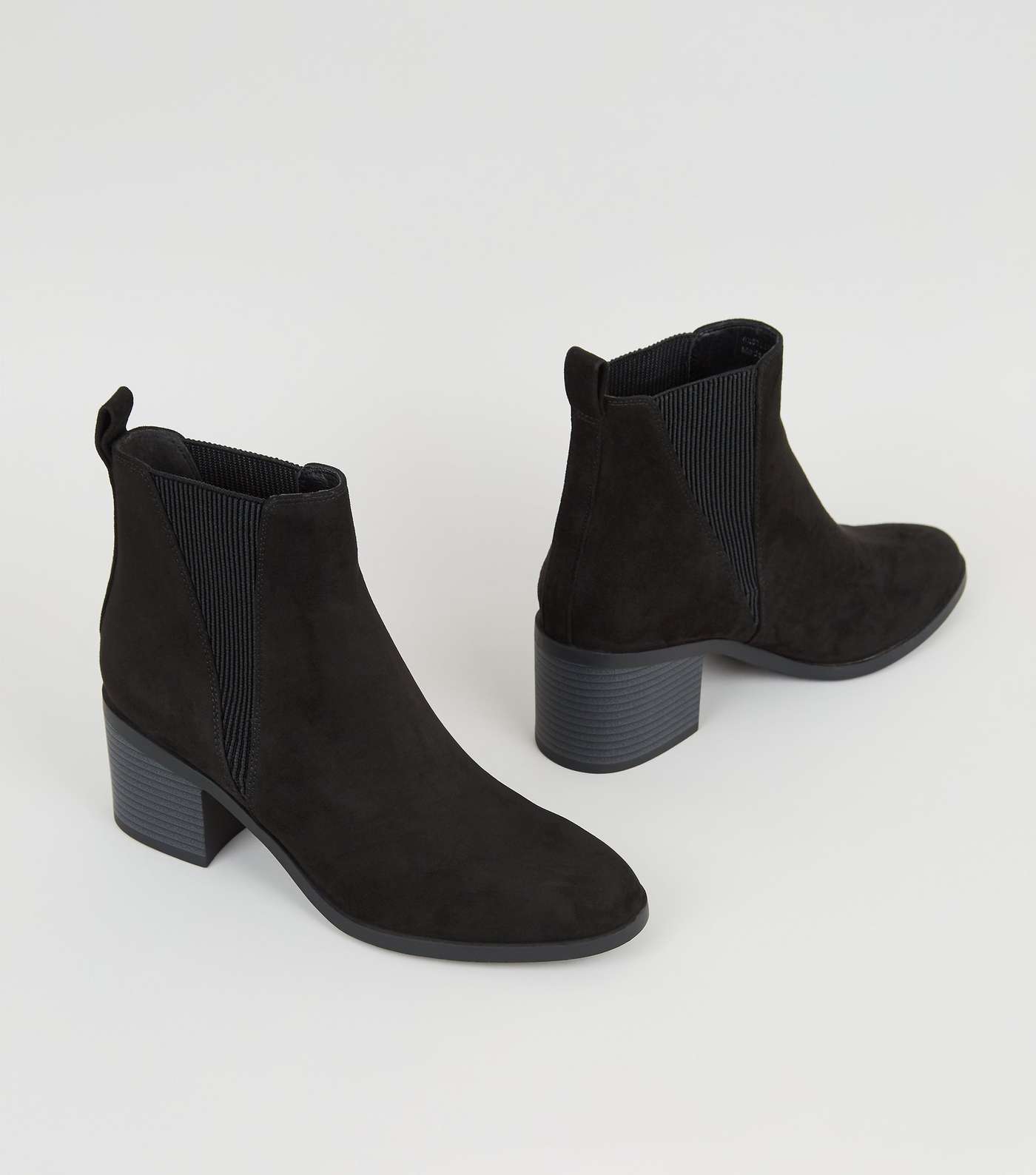 Black Suedette Block Heel Chelsea Boots Image 4
