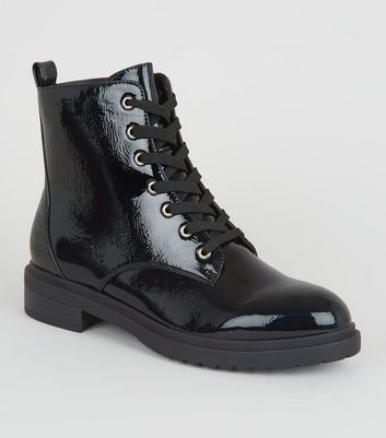 black patent hiker boots