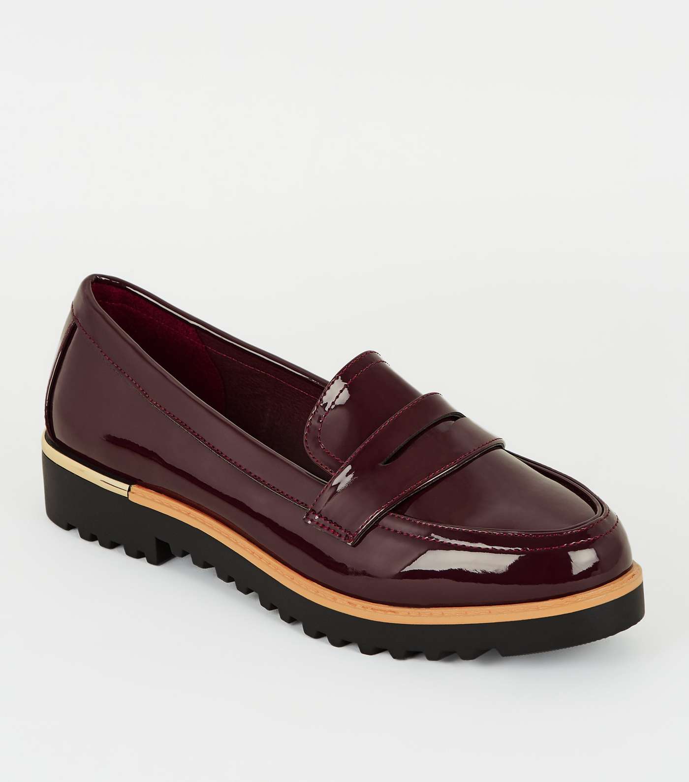 Burgundy Patent Metal Trim Chunky Loafers