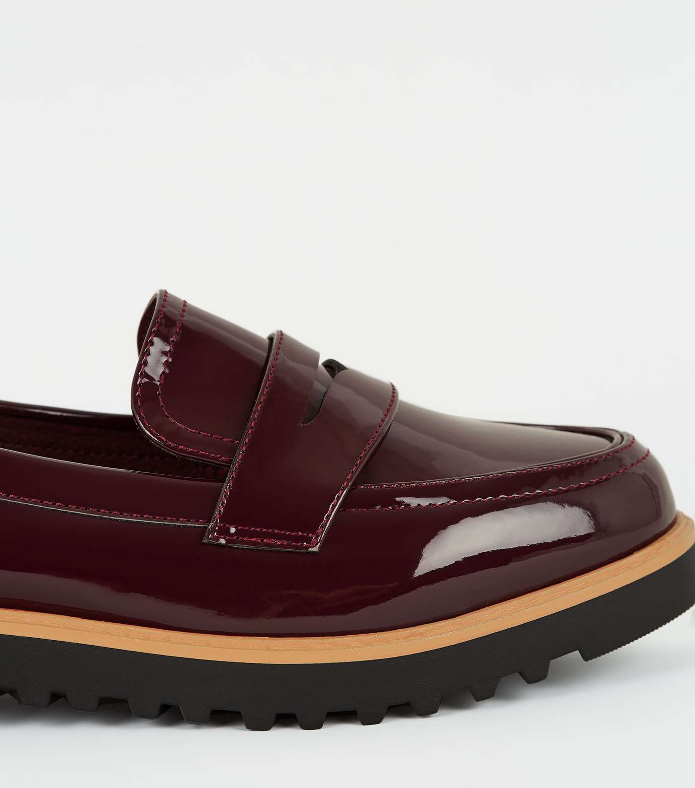 Burgundy Patent Metal Trim Chunky Loafers Image 3